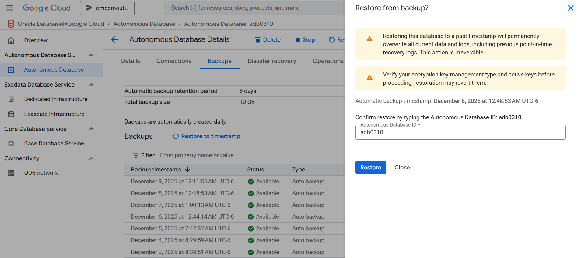 This screenshot shows how to restore from backups. This screenshot shows how to restore from backups.