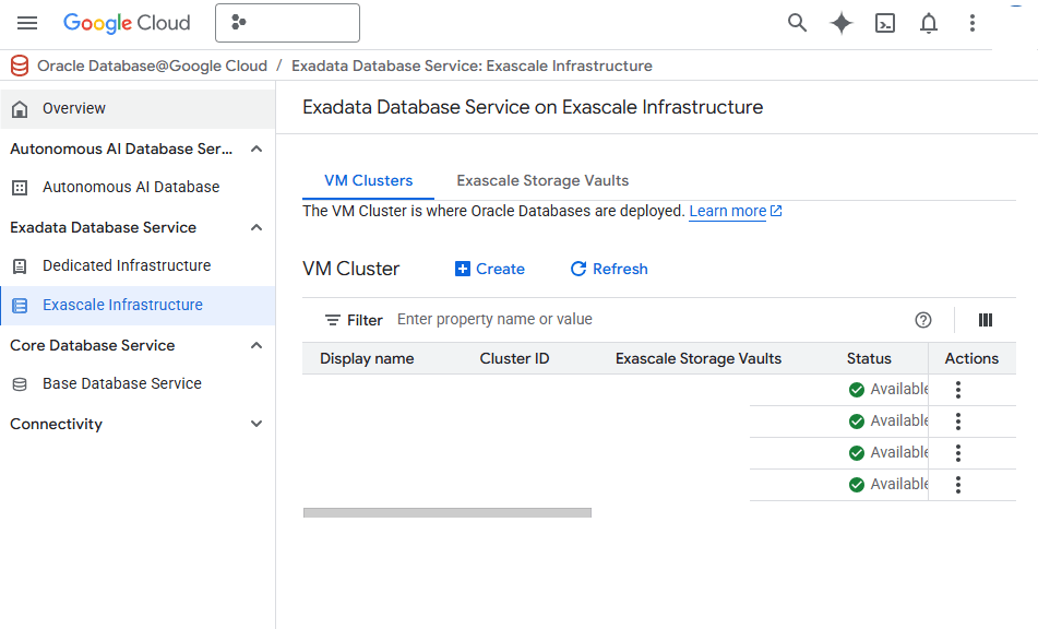 This screenshot shows how to create an Exascale VM Cluster. This screenshot shows how to create an Exascale VM Cluster.