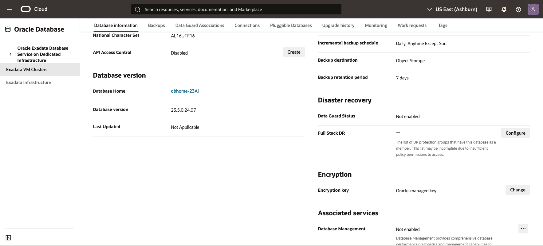 A screenshot of data protection for Exadata Databases. A screenshot of data protection for Exadata Databases.
