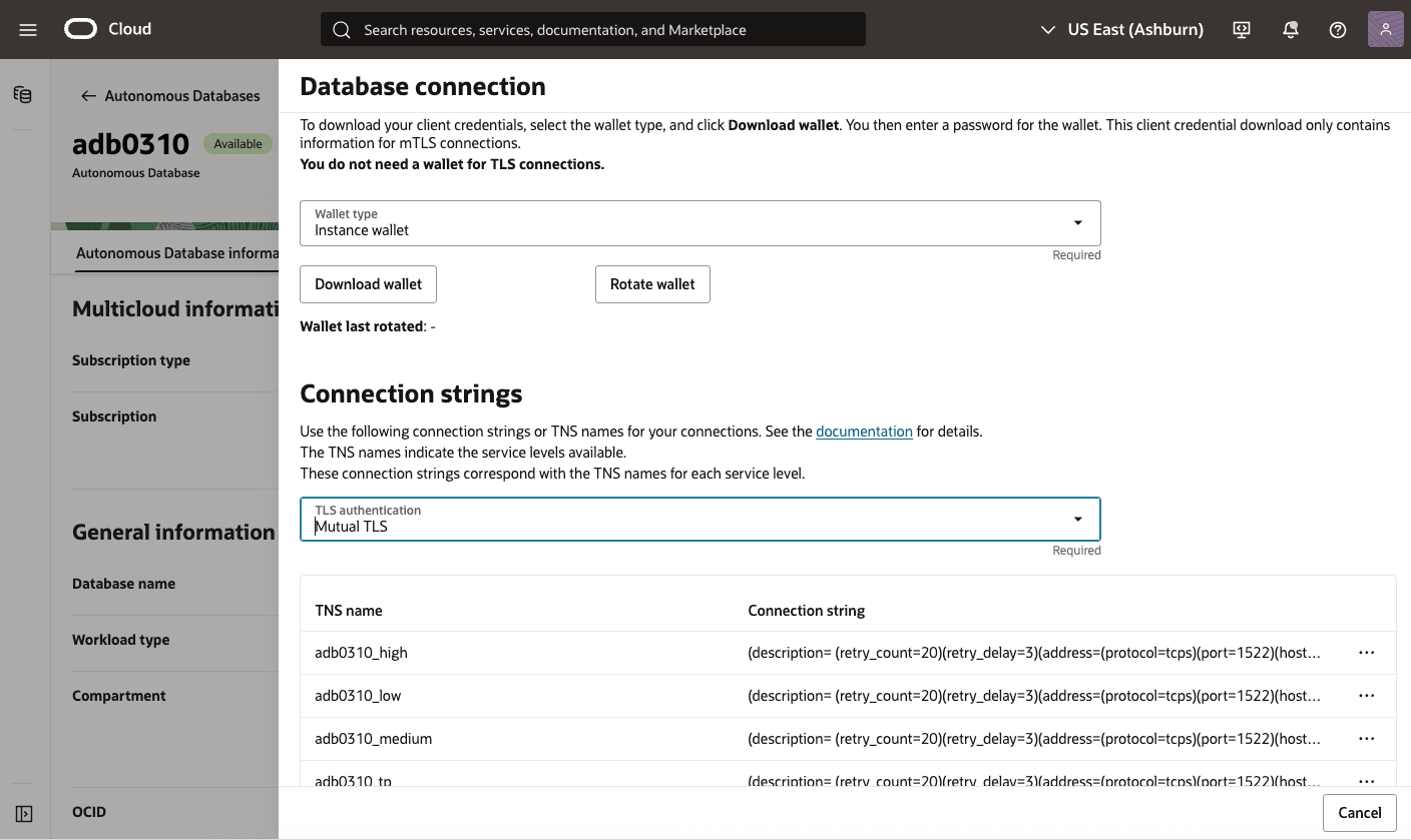 A screenshot of database connections for Autonomous AI Databases A screenshot of database connections for Autonomous AI Databases