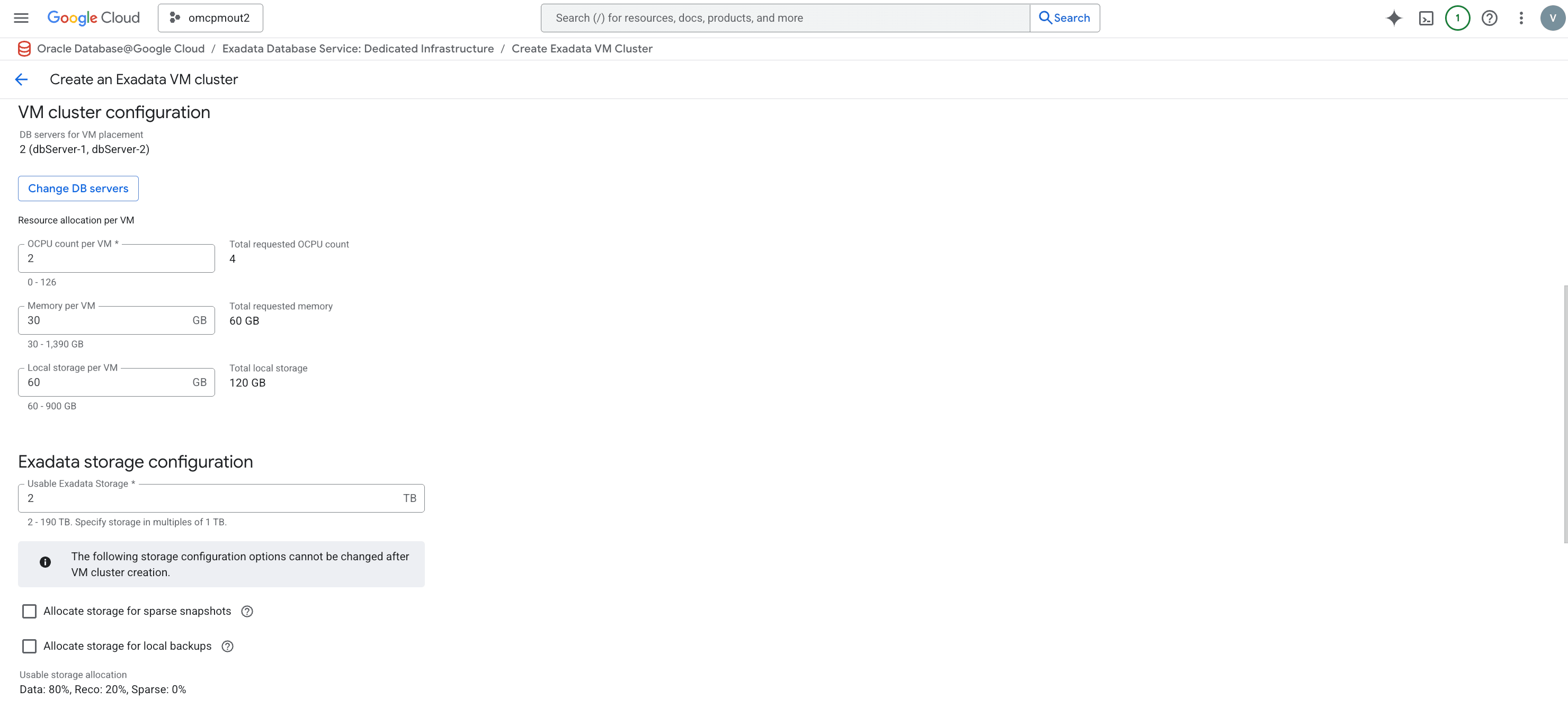 A screenshot of additional Exadata VM Cluster creation details. A screenshot of additional Exadata VM Cluster creation details.