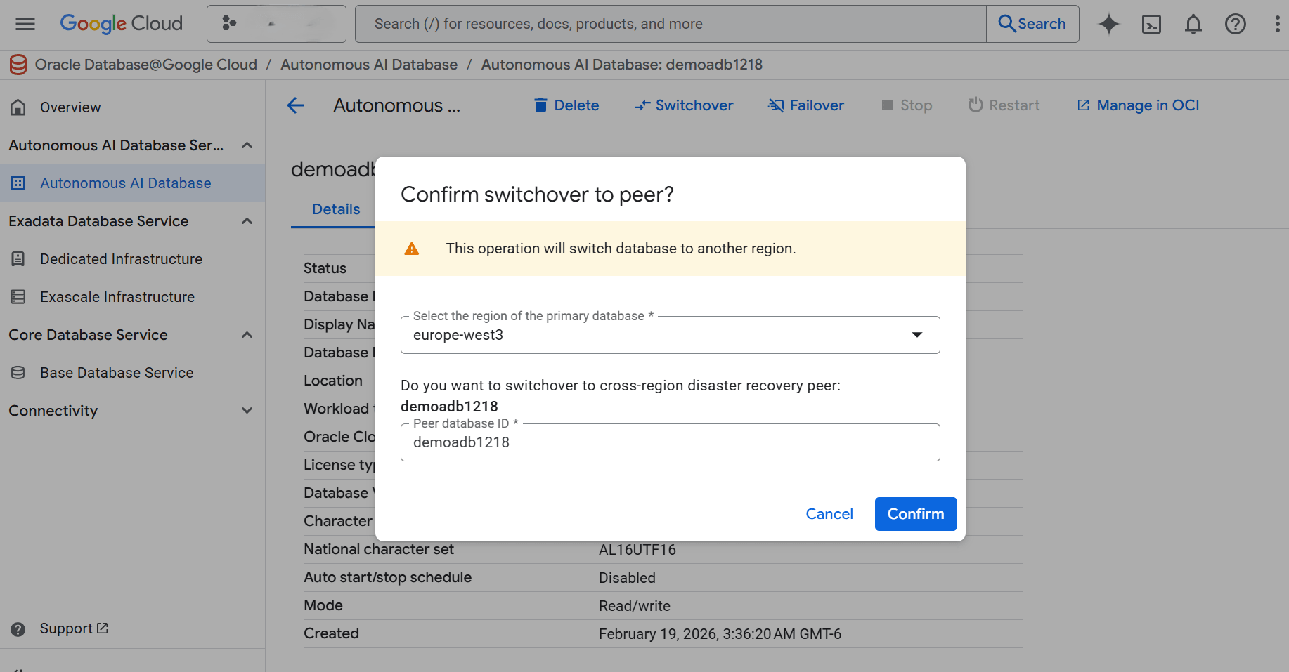 This screenshot shows how to perform switchover. This screenshot shows how to perform switchover.