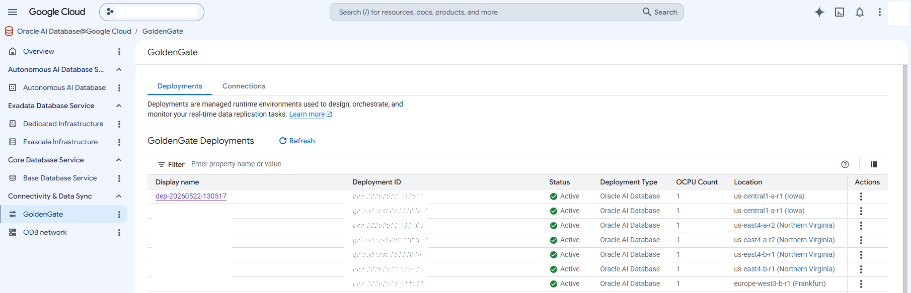 This screenshot shows how to view GoldenGate resources. This screenshot shows how to view GoldenGate resources.