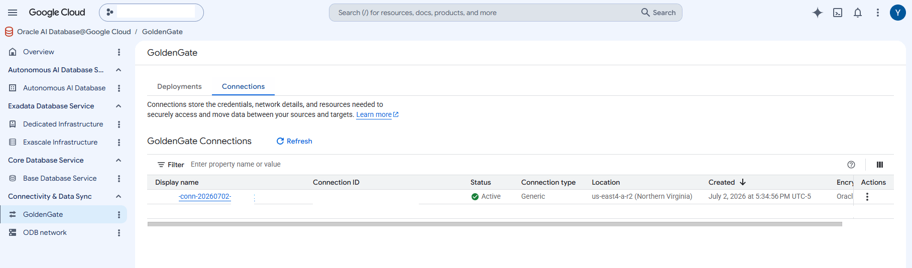 This screenshot shows how to view GoldenGate resources. This screenshot shows how to view GoldenGate resources.
