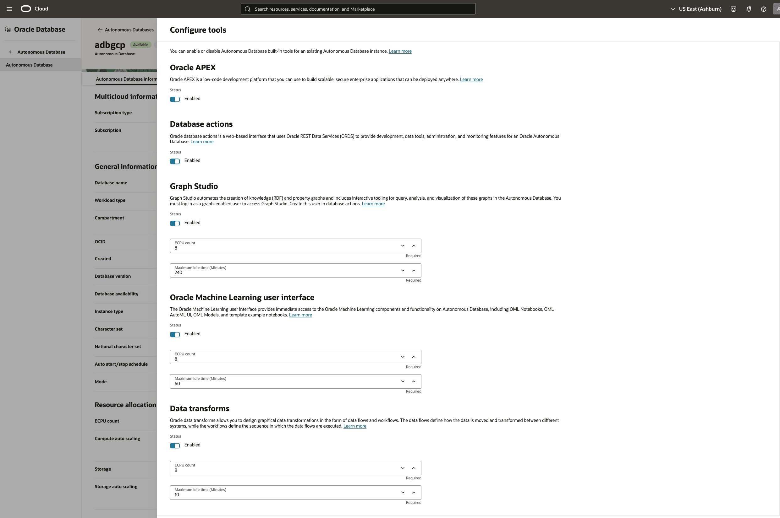 A screenshot of modifying the Autonomous Database process. A screenshot of modifying the Autonomous Database process.