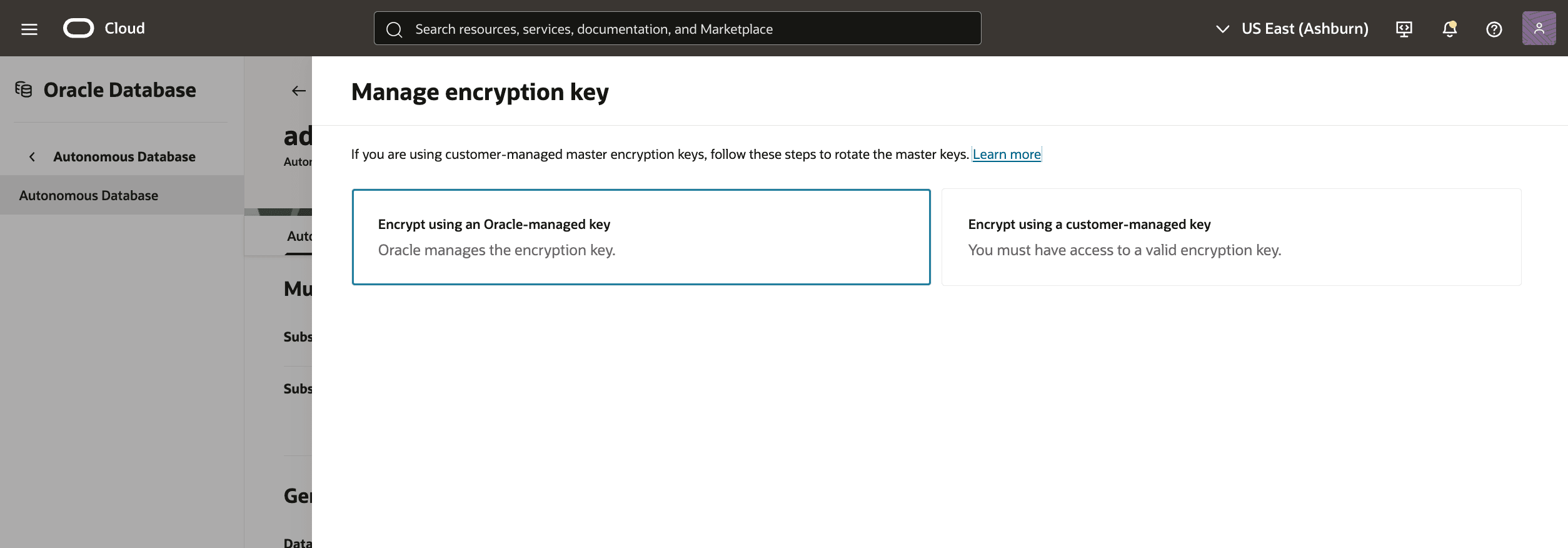 A screenshot of modifying the Autonomous Database process. A screenshot of modifying the Autonomous Database process.