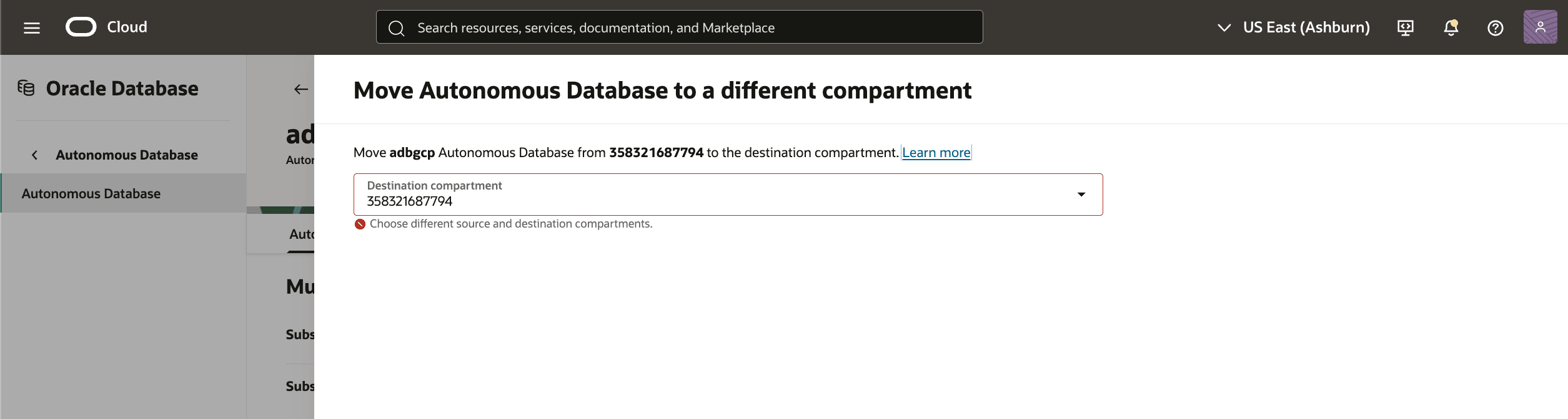 A screenshot of modifying the Autonomous Database process. A screenshot of modifying the Autonomous Database process.