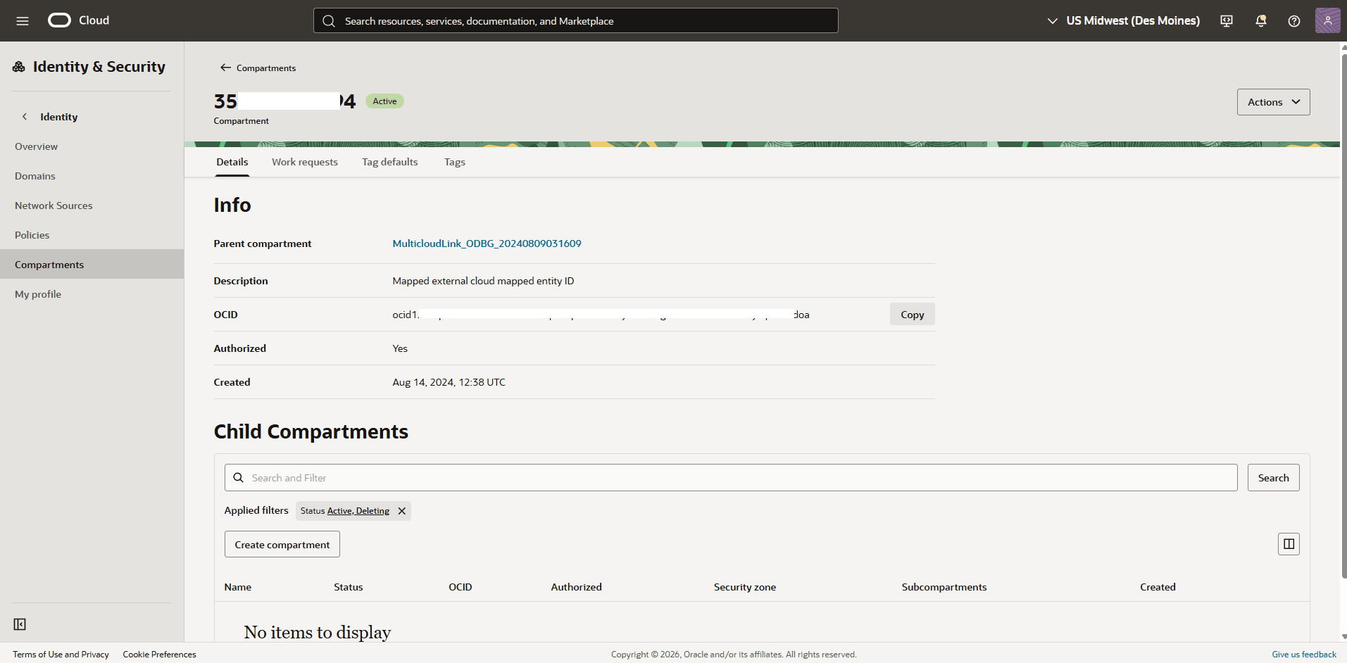 This screenshot shows how to obtain your OCID information. This screenshot shows how to obtain your OCID information.