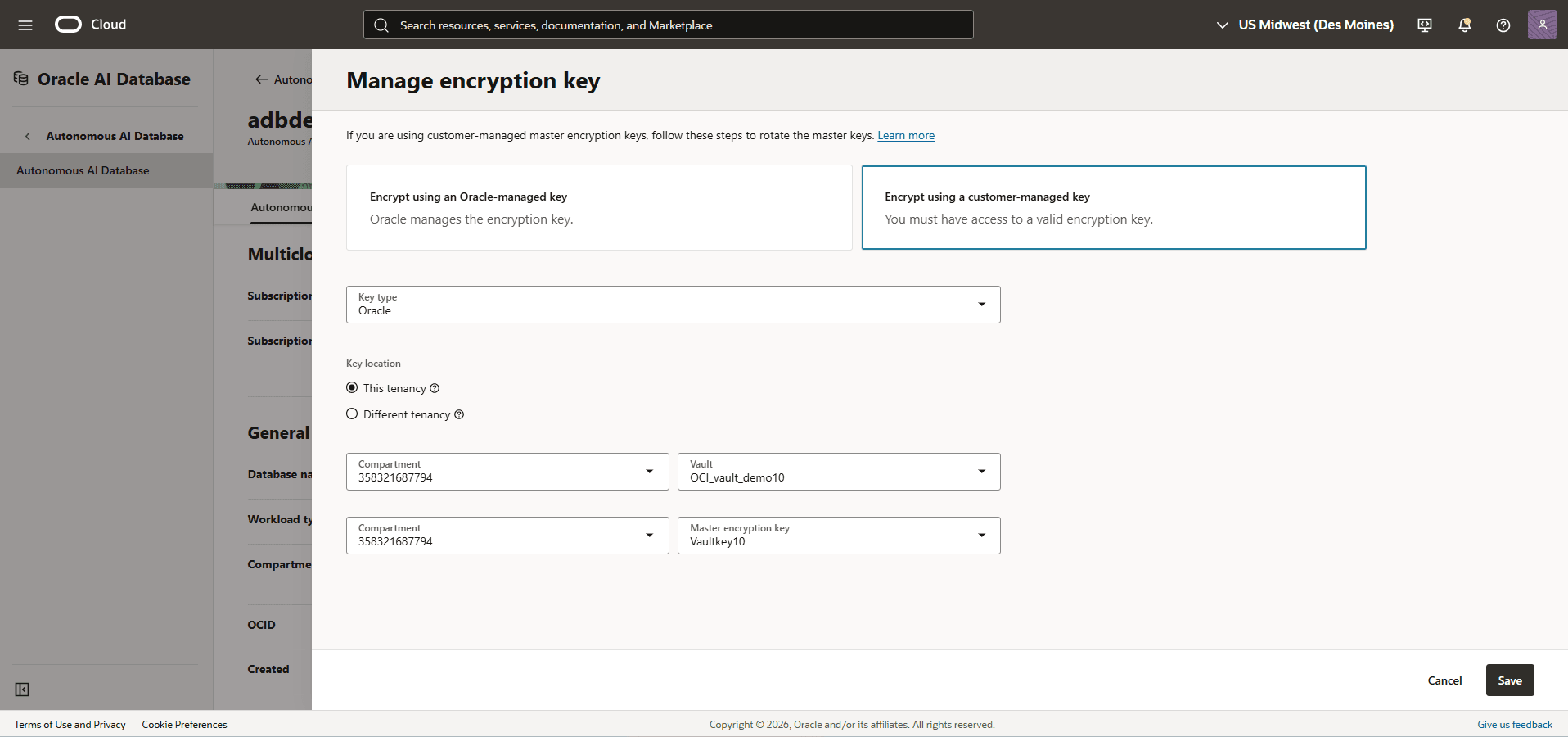 This screenshot shows how to change key management. This screenshot shows how to change key management.