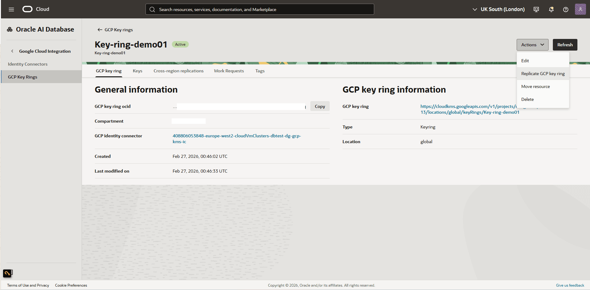 This screenshot shows how to replicate GCP key ring. This screenshot shows how to replicate GCP key ring.