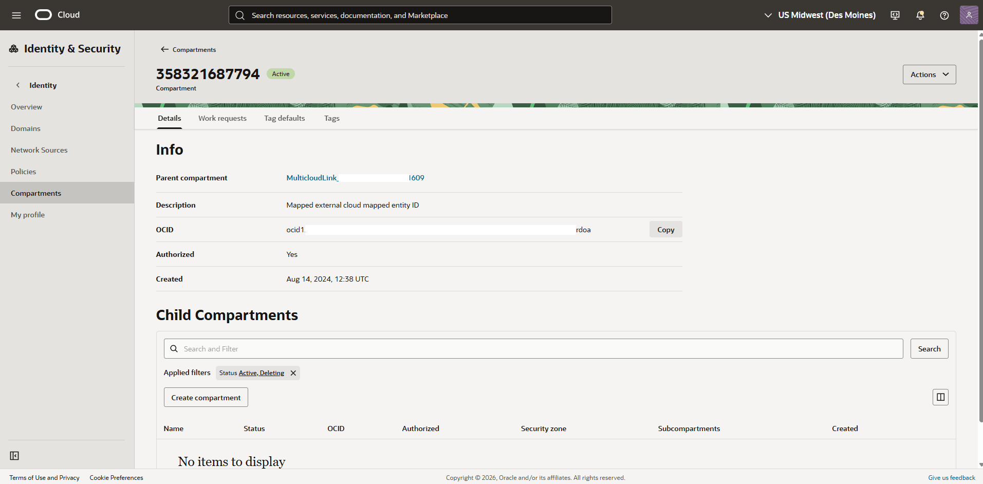 This screenshot shows how to obtain your OCID information. This screenshot shows how to obtain your OCID information.