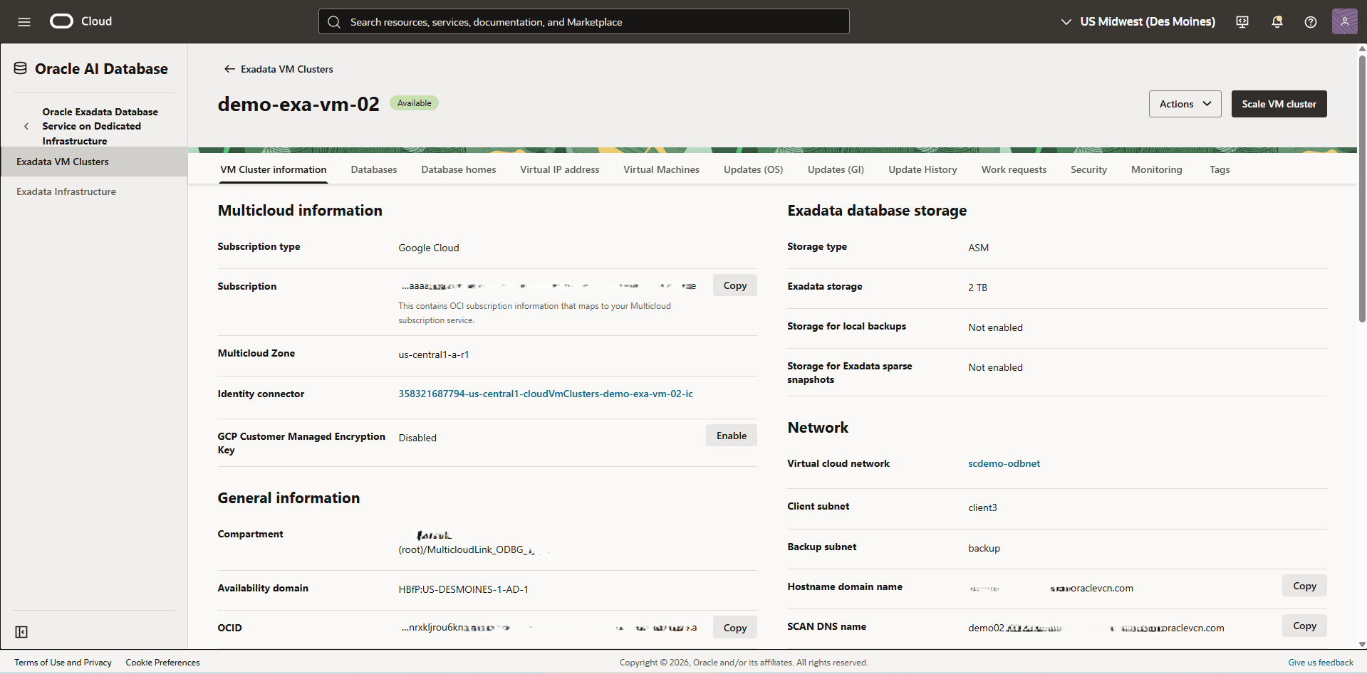 This screenshot shows how to obtain the compartment information. This screenshot shows how to obtain the compartment information.