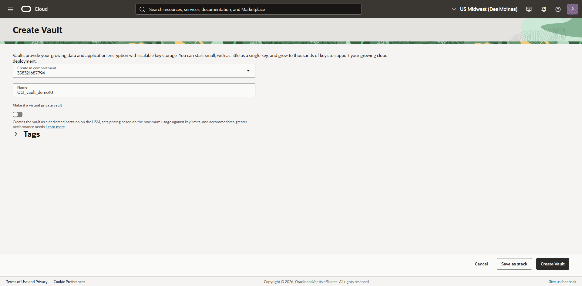 This screenshot shows how to create a vault. This screenshot shows how to create a vault.