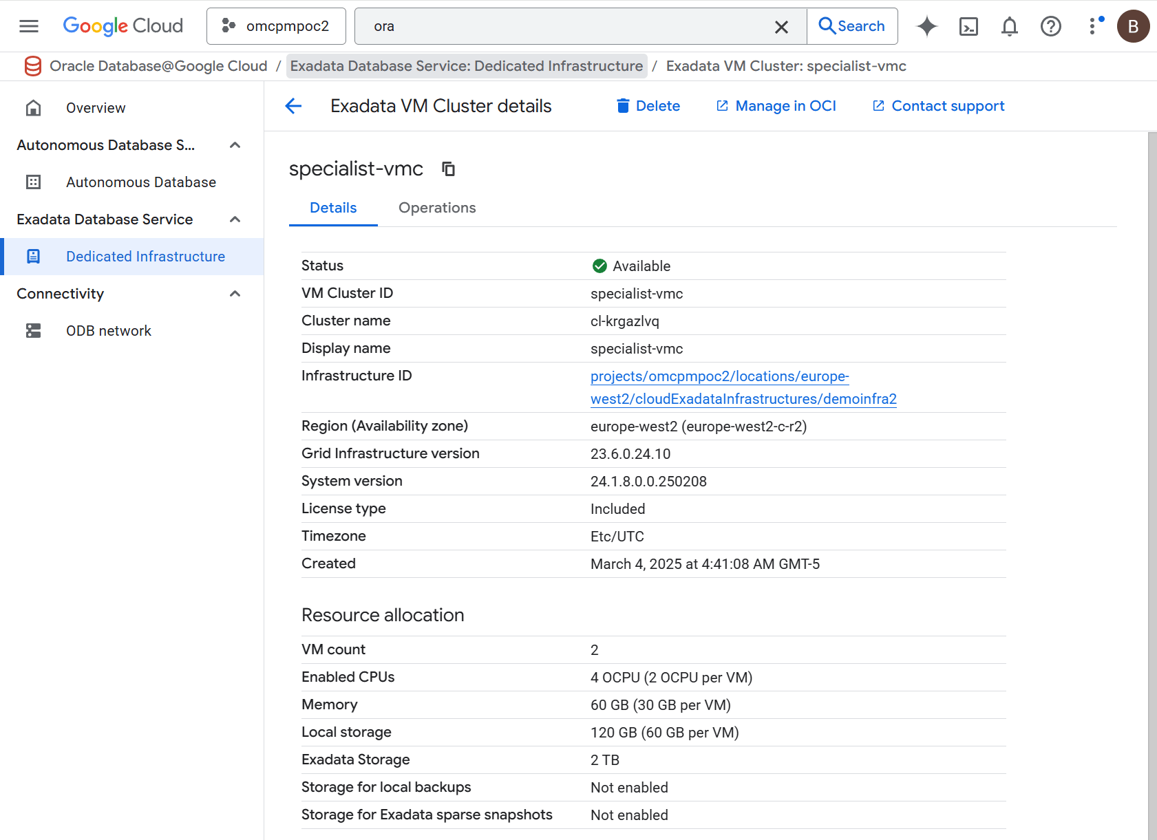 This screenshot shows the step to access the Manage in OCI icon. This screenshot shows the step to access the Manage in OCI icon.