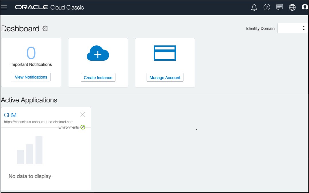 Example Cloud Classic (My Services) Console
