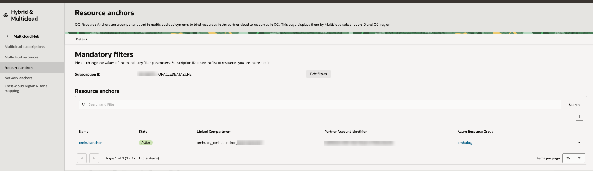 Click to expand Resource anchors list page for Azure