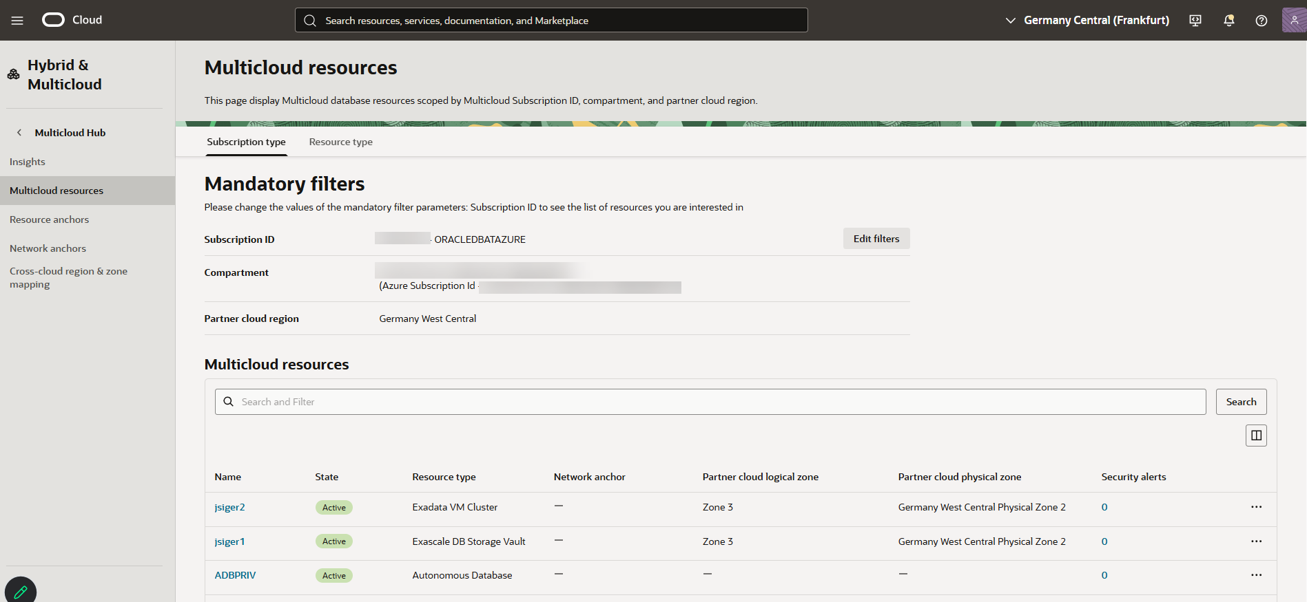 Click to expand Multicloud resources list page