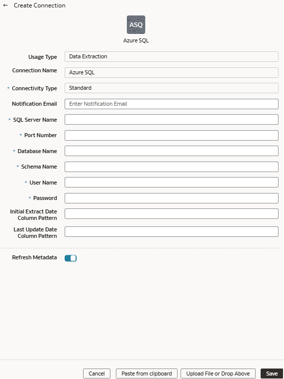 Create Connection for Azure SQL dialog Create Connection for Azure SQL dialog