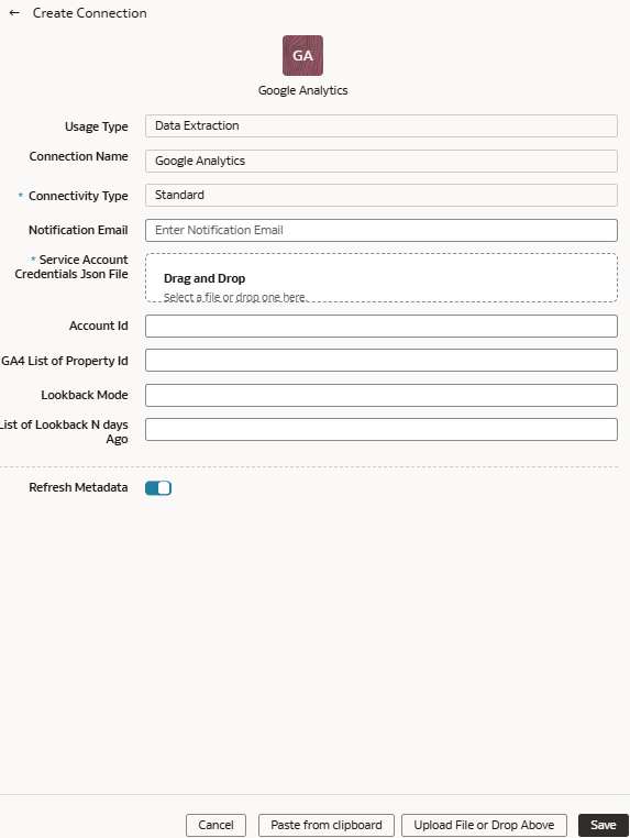 Create Connection dialog Create Connection dialog