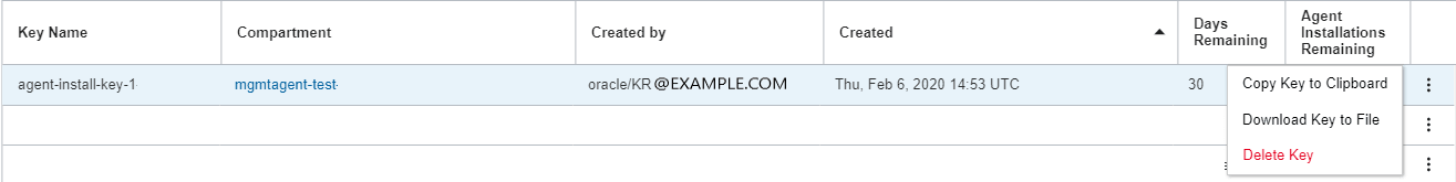 Install Keys list that shows the Copy Key to Clipboard option from the action menu list. Install Keys list that shows the Copy Key to Clipboard option from the action menu list.