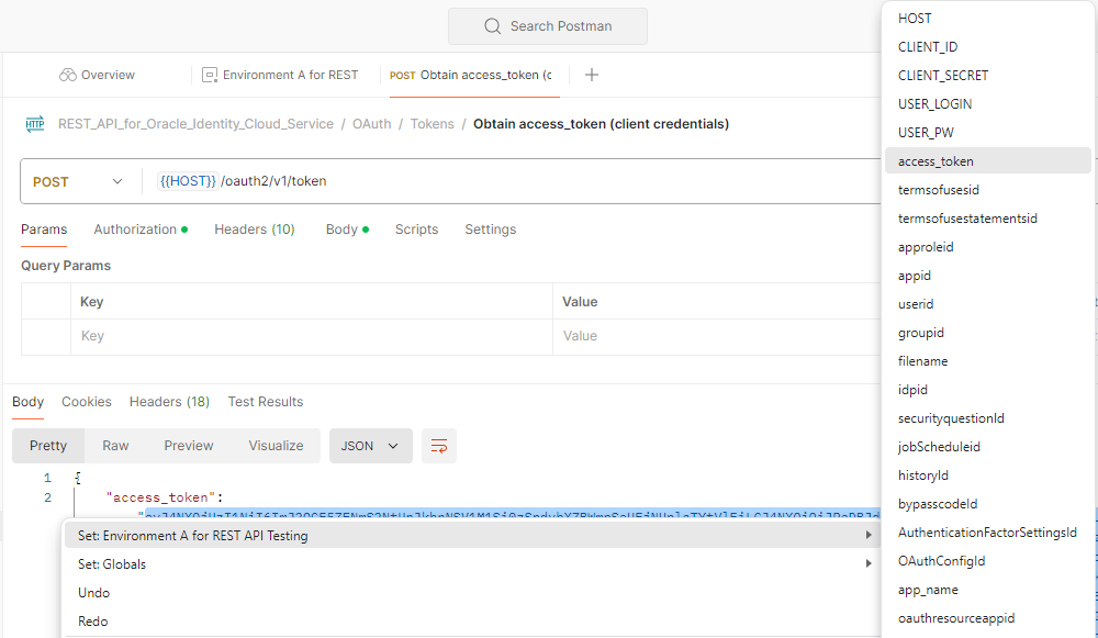 Token di accesso nei menu di risposta e di scelta rapida