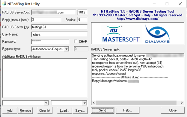 Screenshot di NTRadPing Test Utility in Windows