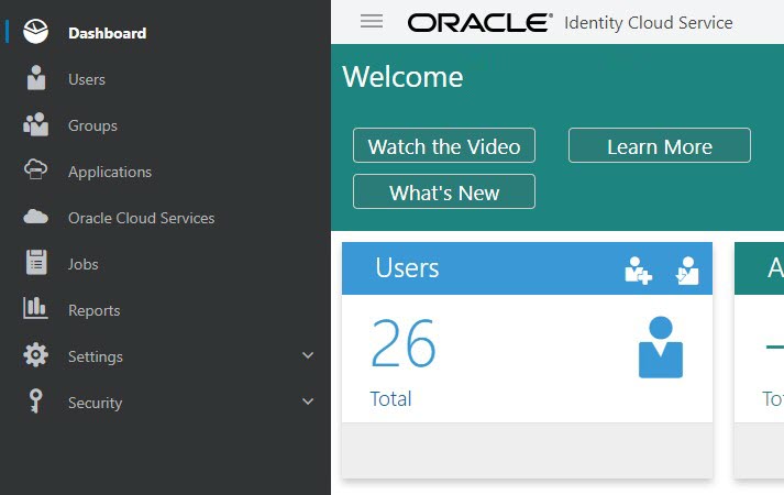 Screenshot della console di amministrazione IDCS
