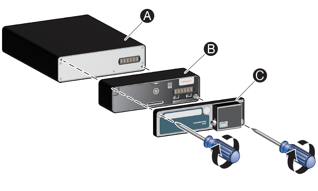 Un'illustrazione che mostra come il pacco batteria e l'adattatore di alimentazione sono montati sul dispositivo Ultra.