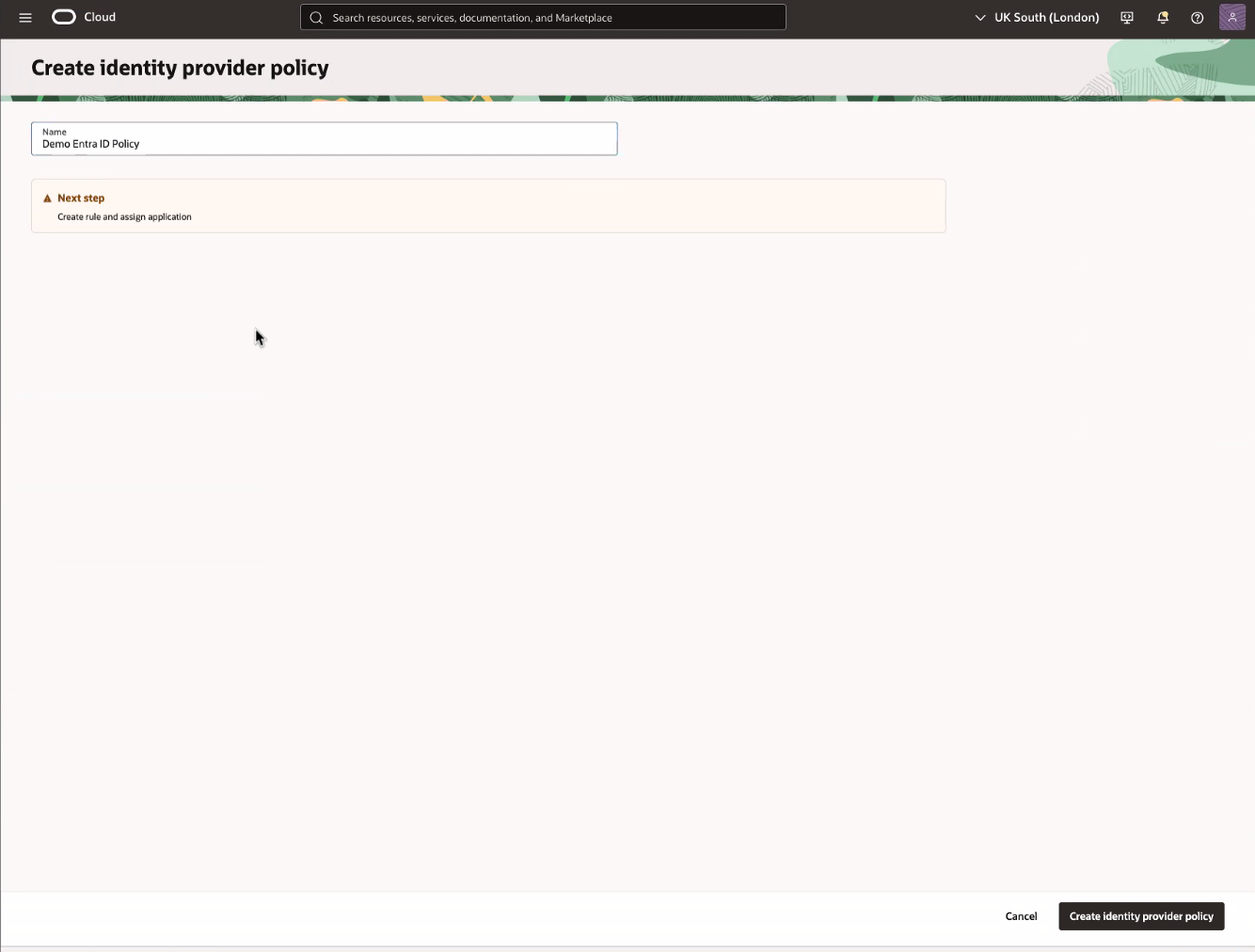 Fare clic per espandere Crea criterio IdP