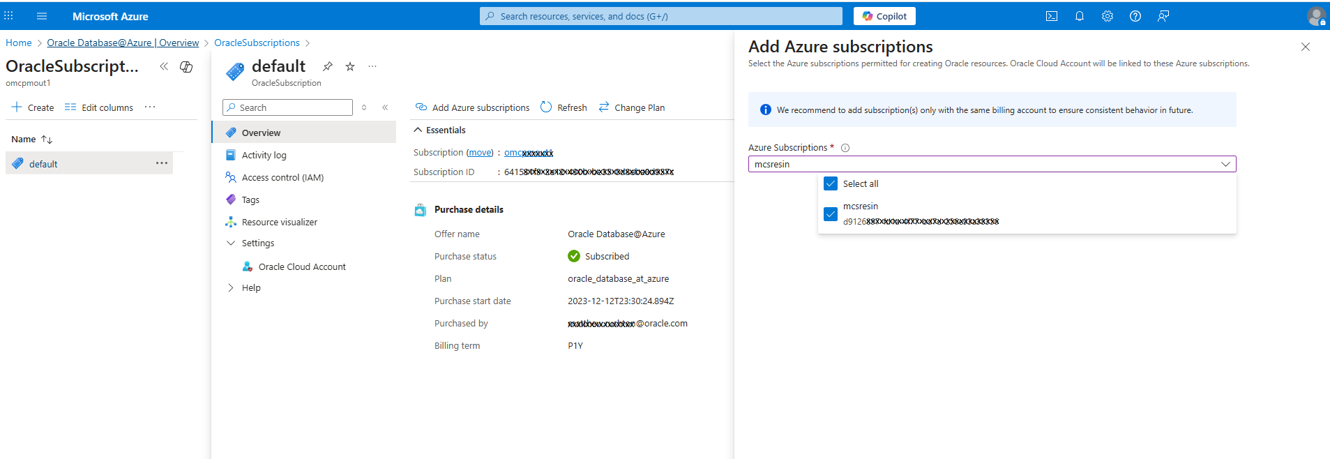 Fare clic per espandere Aggiungi sottoscrizioni di Azure