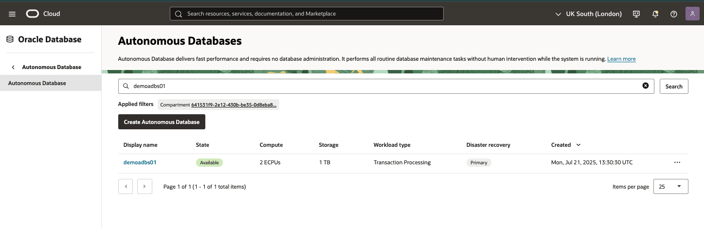Questo screenshot mostra il backup a lungo termine di un Autonomous AI Database.