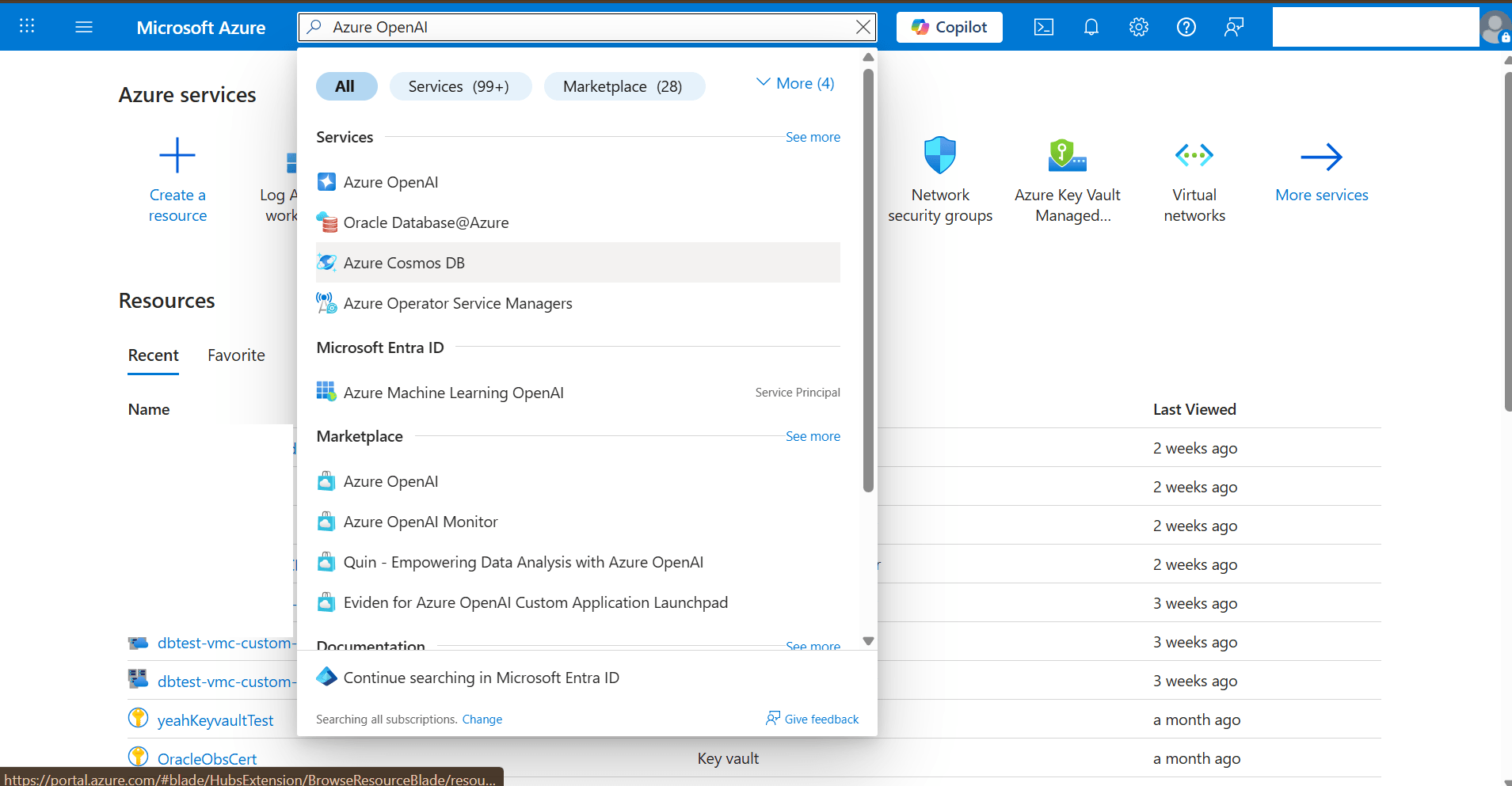 Questo screenshot mostra come passare a Azure OpenAI.