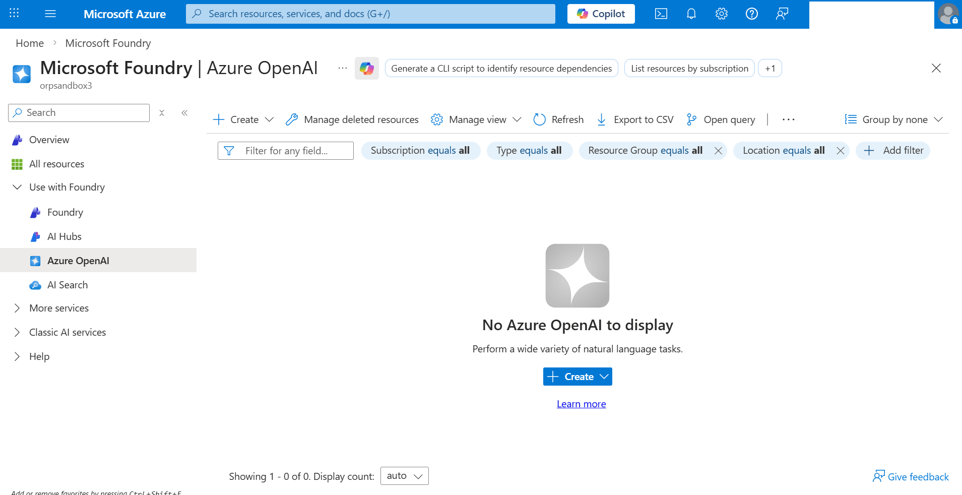 Questo screenshot mostra come passare a Azure OpenAI.