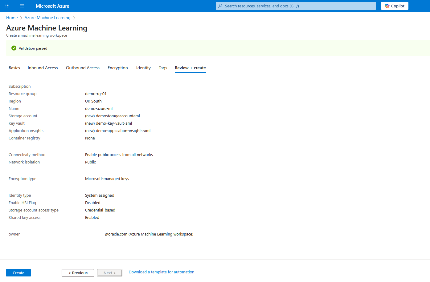 Questo screenshot mostra come utilizzare un'area di lavoro di apprendimento automatico.