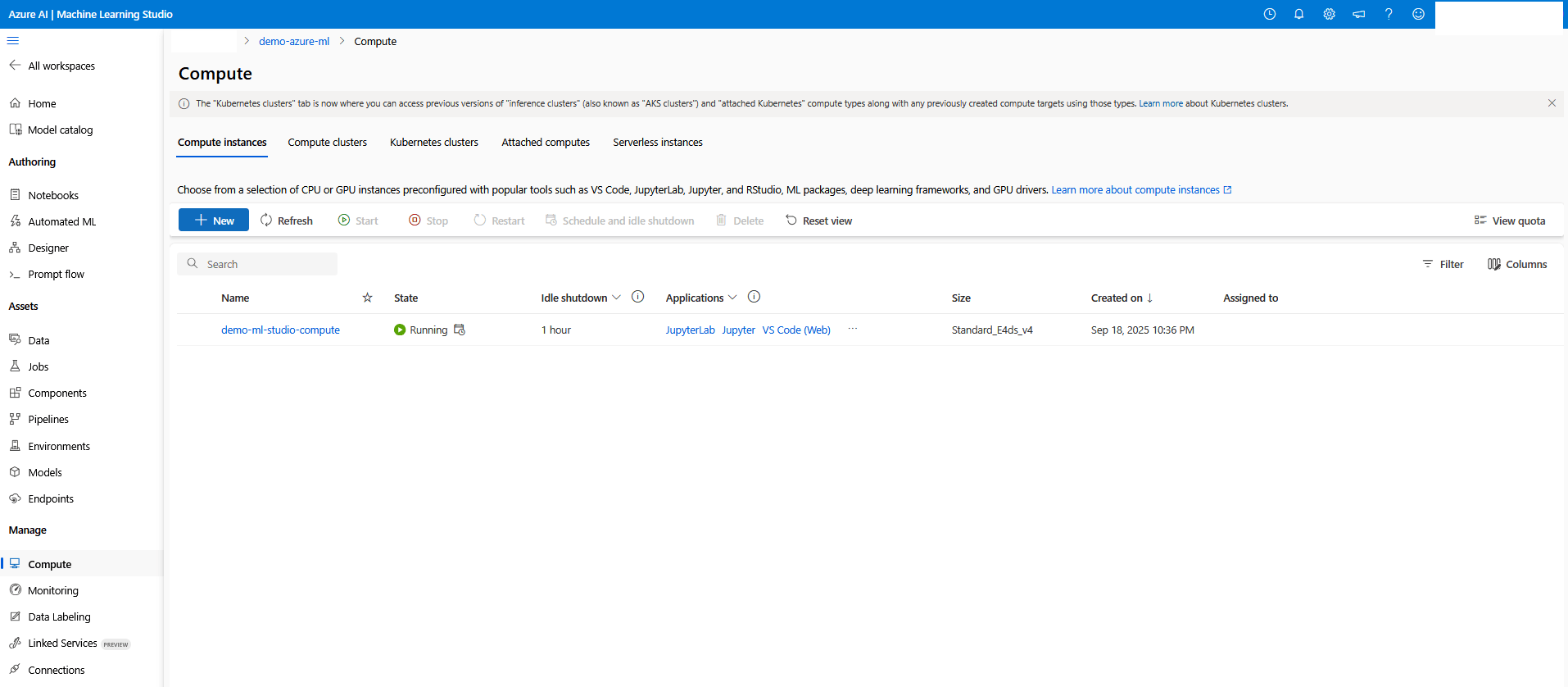 Questo screenshot mostra come creare un'istanza di computazione.