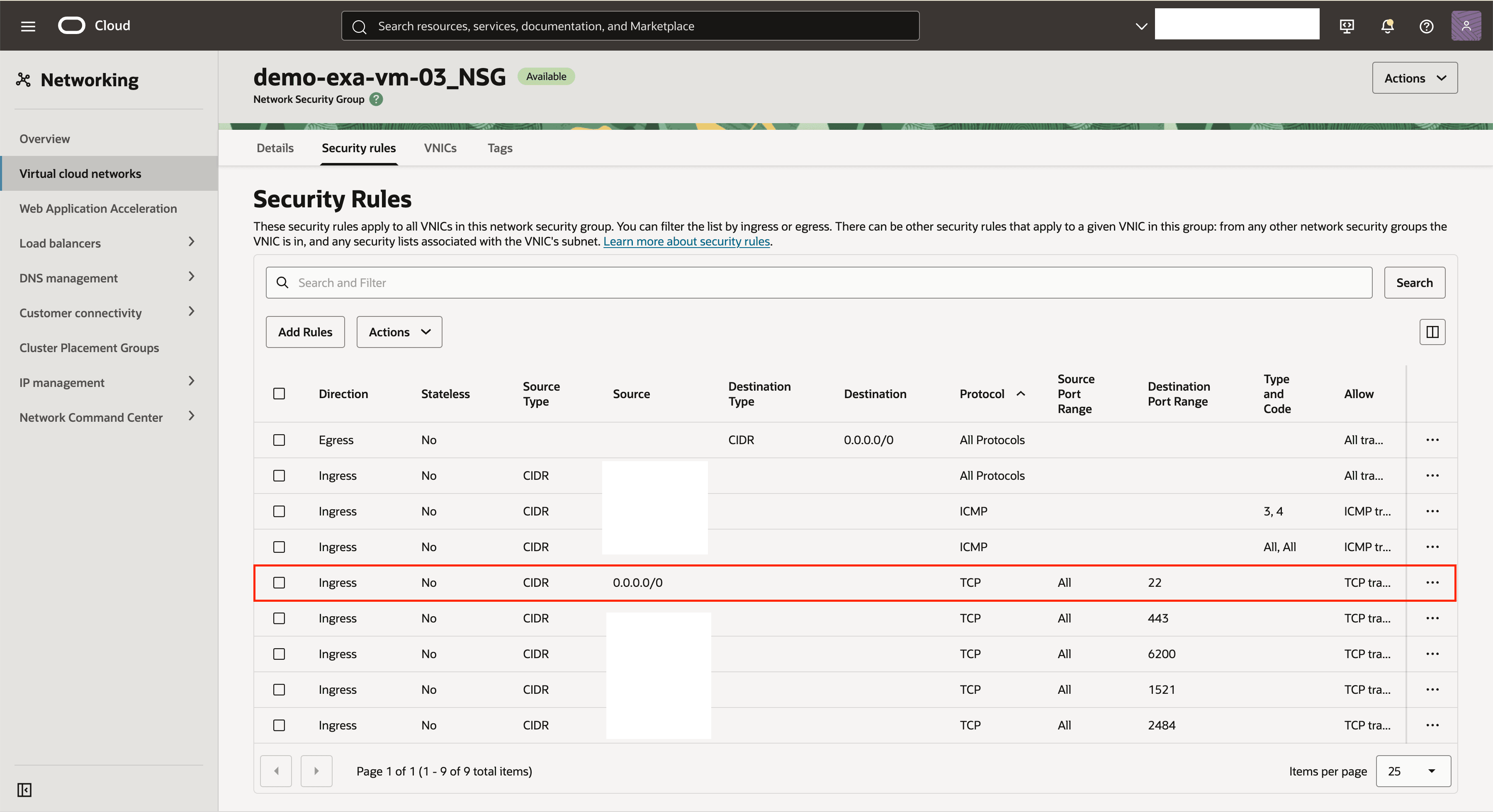 Questo screenshot mostra come creare una regola di sicurezza.