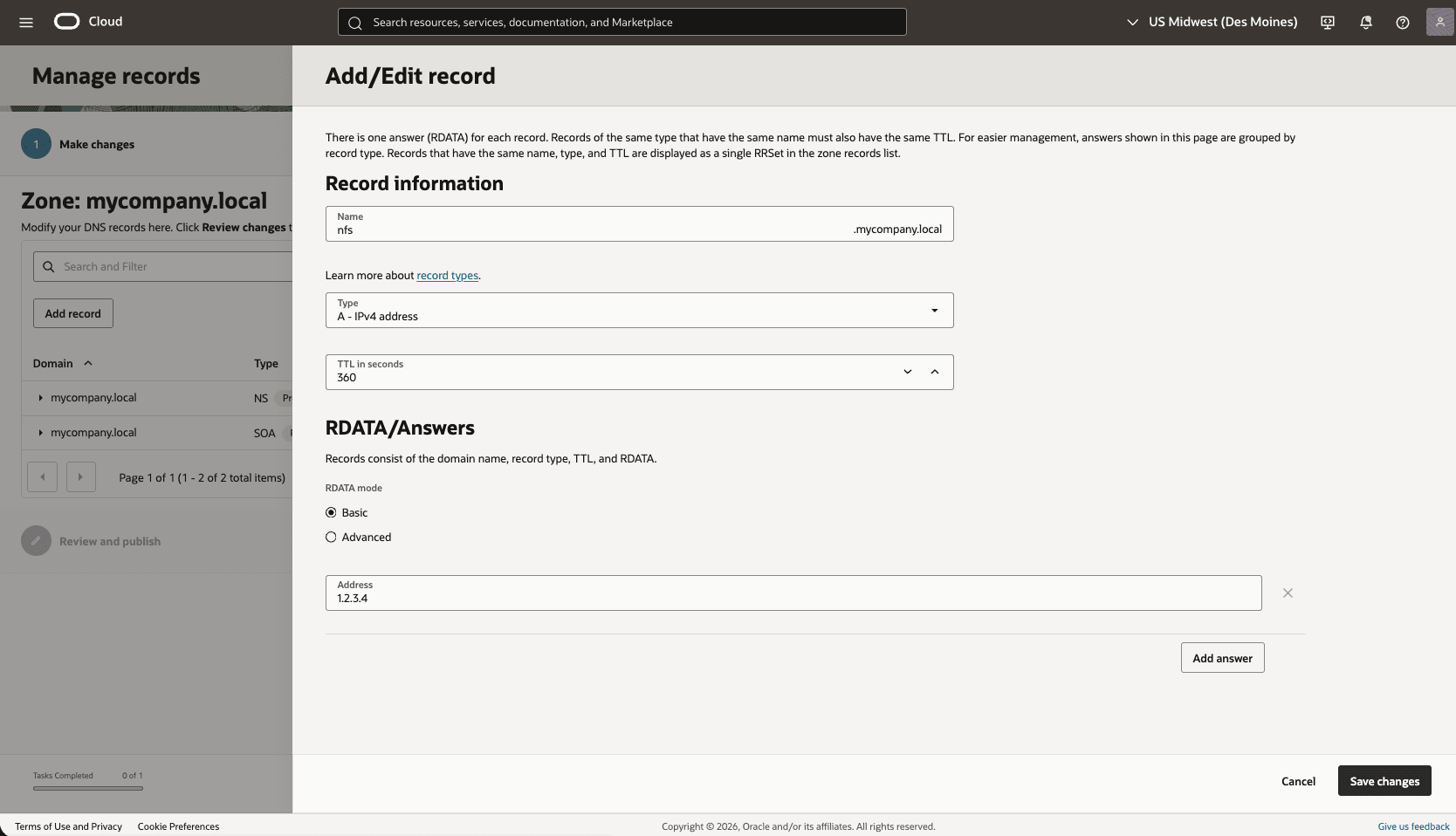 Questo screenshot mostra come aggiungere o modificare il record.