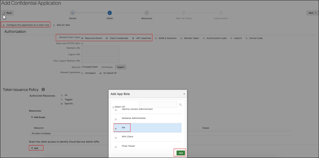 Concedimi accesso alle API IDCS