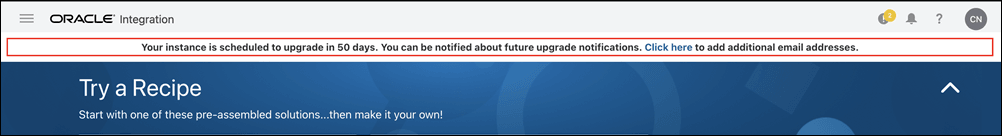 Notifica di upgrade pianificato nel banner
