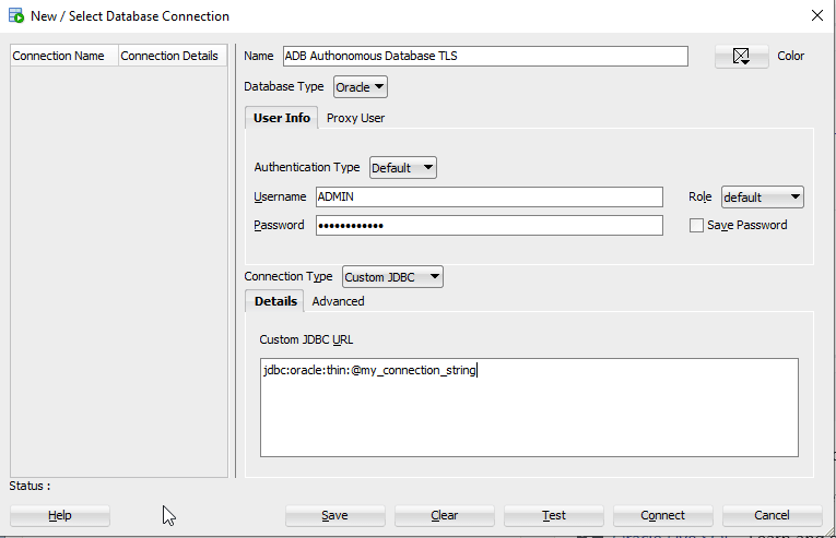 Segue la descrizione di adb_connect_sqldev_db21_tls.png