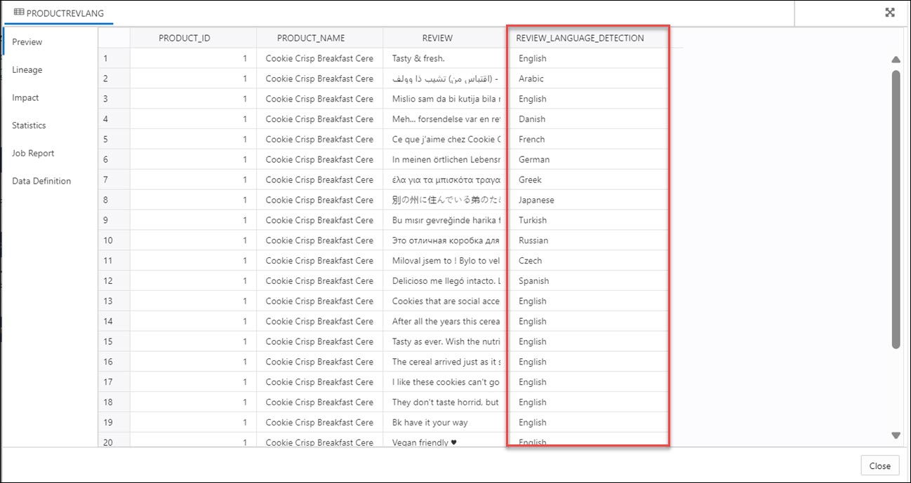 Descrizione dell'output: language.bmp