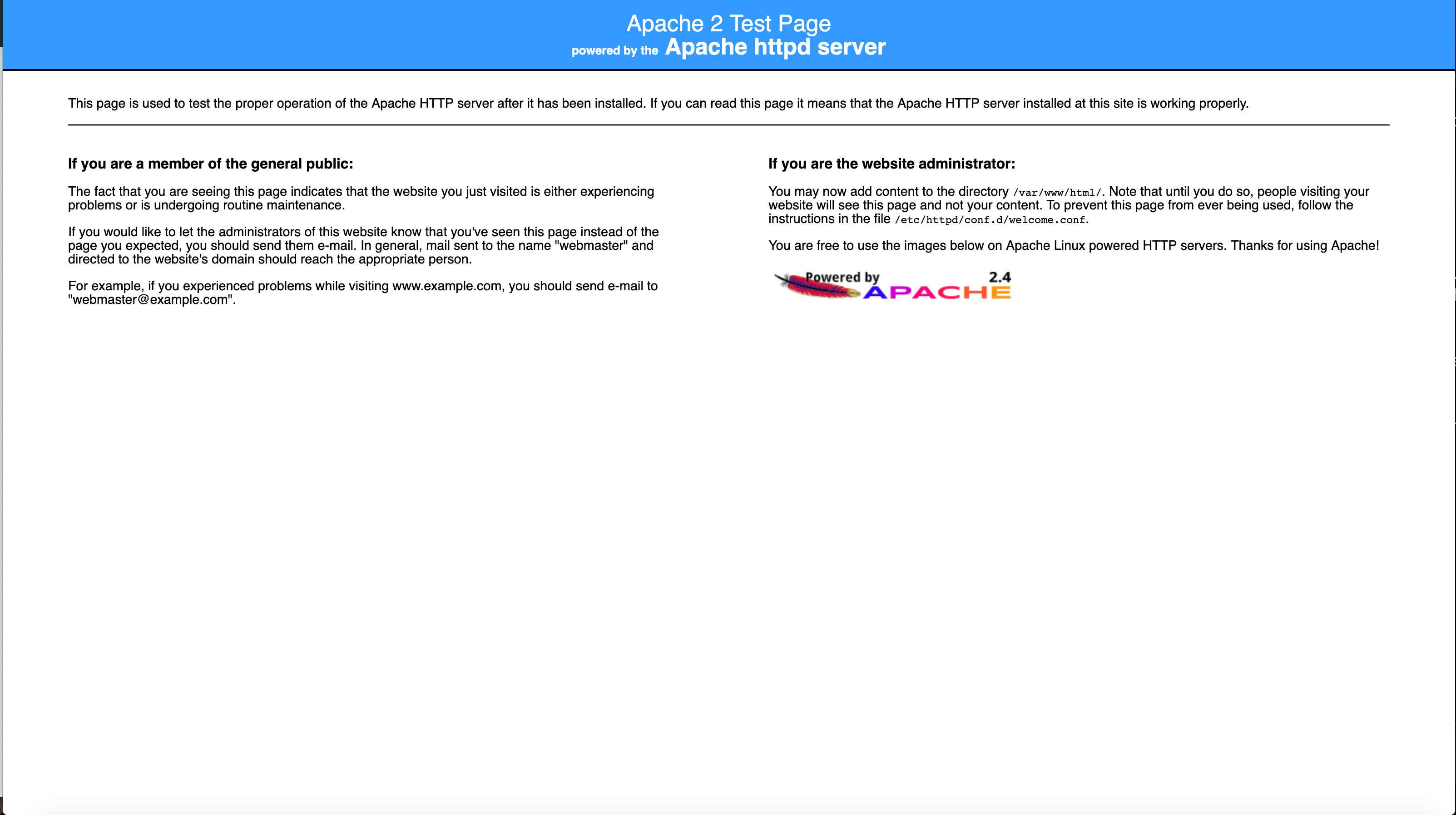 Pagina Test del server Apache