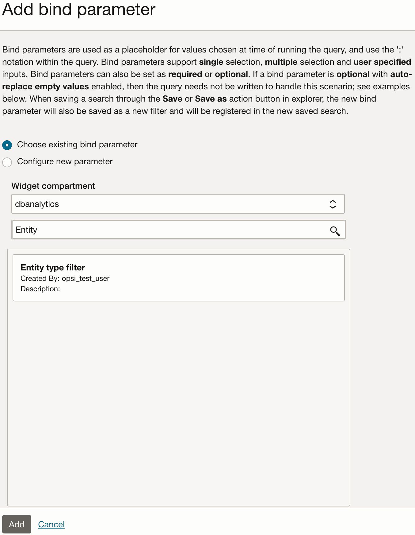 Aggiungi parametro di associazione esistente