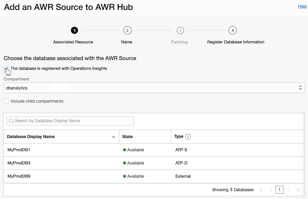 Aggiunta di un database registrato di Ops Insights Aggiunta di un database registrato di Ops Insights