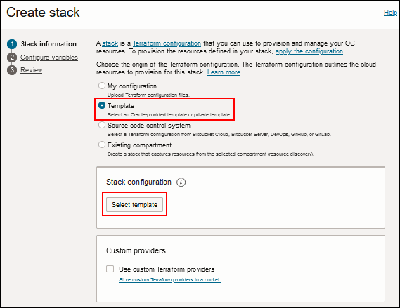 Informazioni sullo stack, Seleziona modello