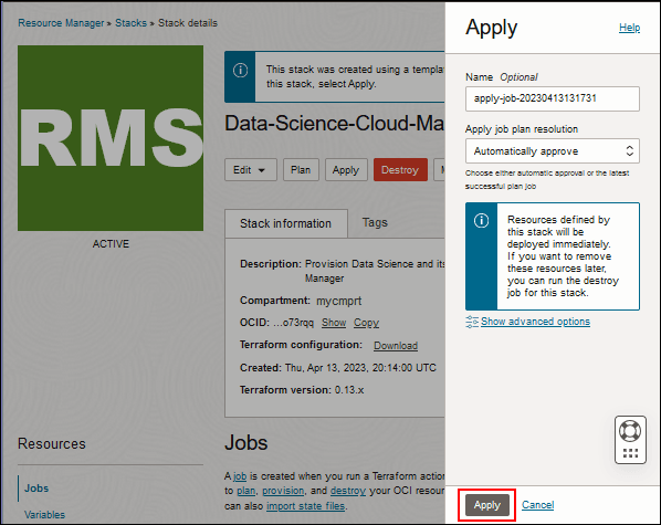 Applica frame di job
