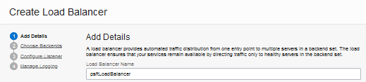 Pagina Aggiungi dettagli, nome load balancer