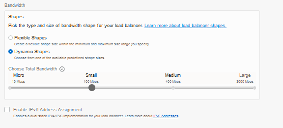 Pagina Crea load balancer, sezione Forme