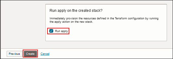 Esegui Applica nella sezione stack creata