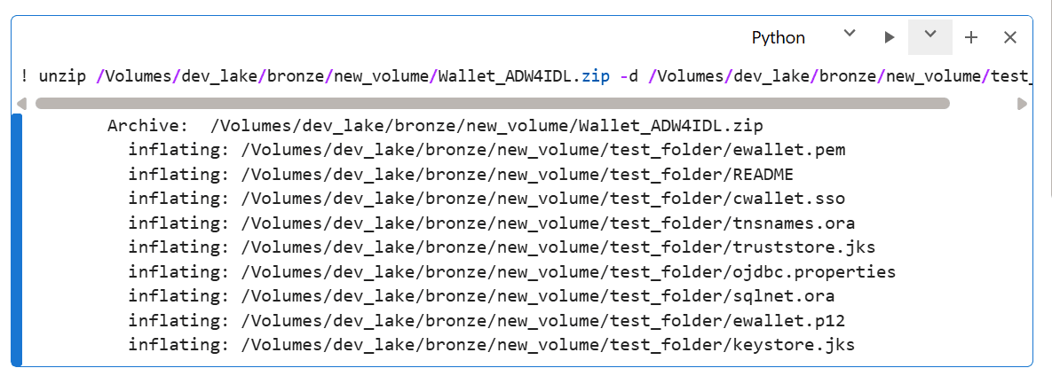 Esempio di comando unzip in uso